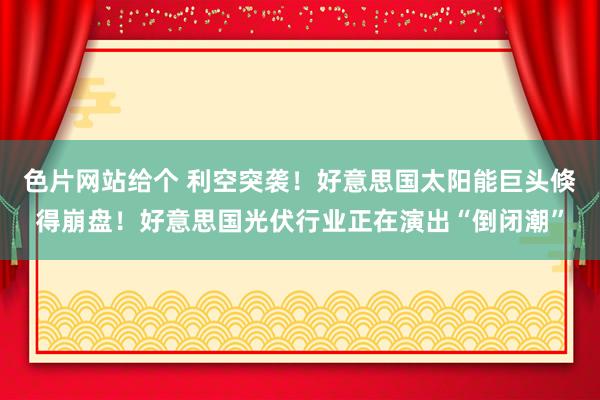 色片网站给个 利空突袭！好意思国太阳能巨头倏得崩盘！好意思国光伏行业正在演出“倒闭潮”