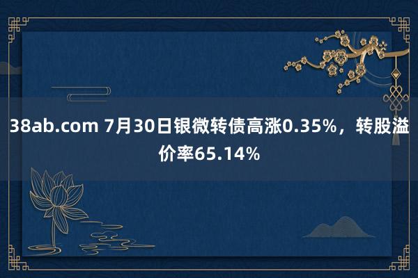 38ab.com 7月30日银微转债高涨0.35%，转股溢价率65.14%