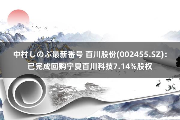 中村しのぶ最新番号 百川股份(002455.SZ)：已完成回购宁夏百川科技7.14%股权